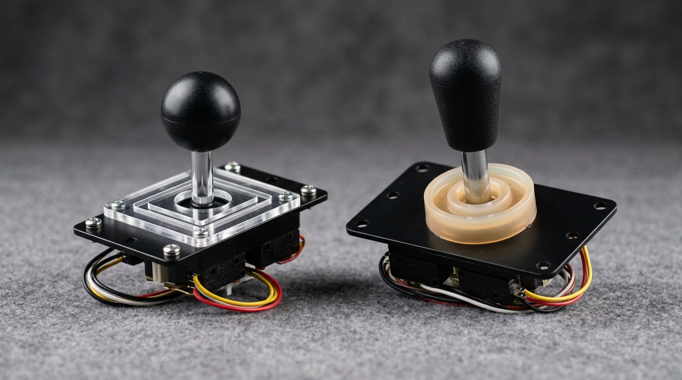 Close-up of a Korean arcade stick lever with a silicone grommet