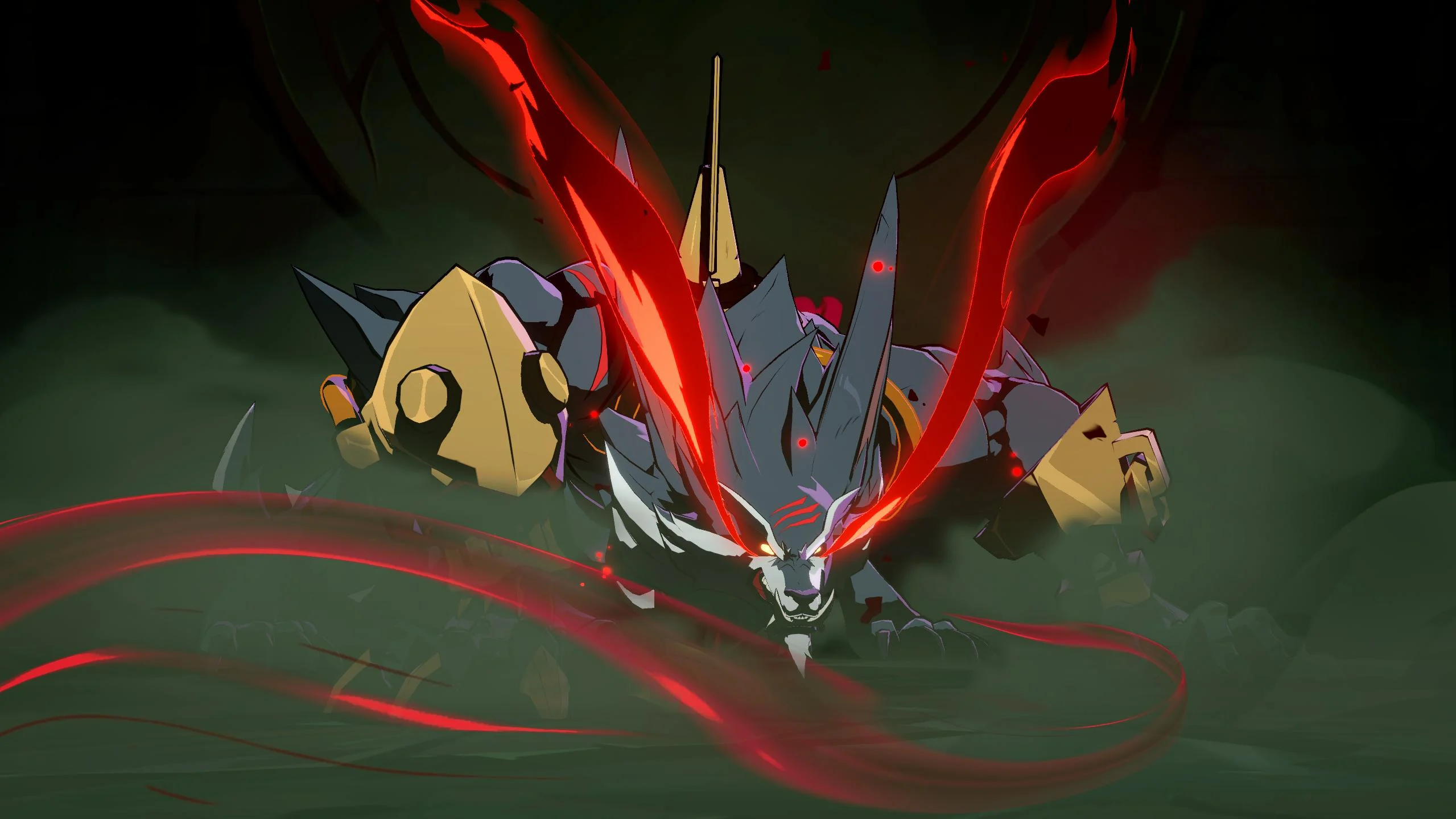 Warwick unleashes a powerful red energy attack during a dramatic 2XKO combat sequence.
